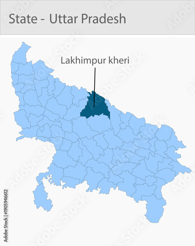 Lakhimpur_kheri_Uttar_Pradesh_Map_UP_state detailed map illustration graphic for educational reference, geographic visualization, design layouts, pres