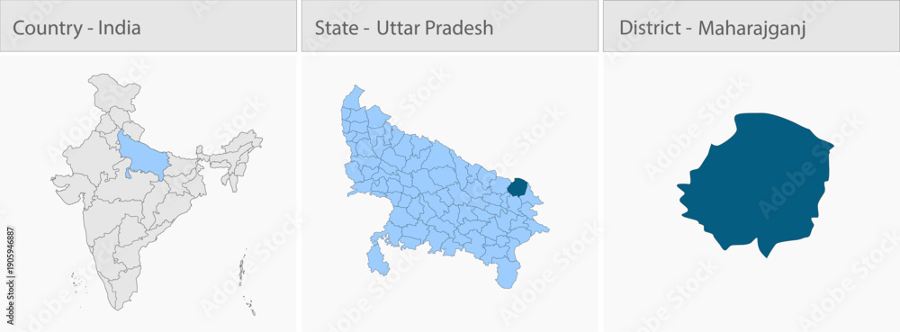 Fototapeta premium Maharajganj_Vector_Map_UP_state detailed map illustration graphic for educational reference, geographic visualization, design layouts, presentations,