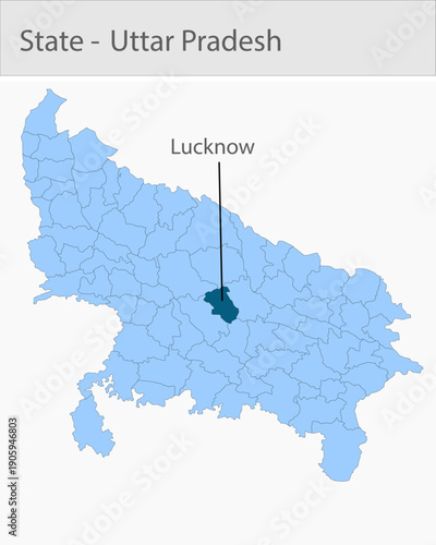 Lucknow_Uttar_Pradesh_Map_UP_state detailed map illustration graphic for educational reference, geographic visualization, design layouts, presentation