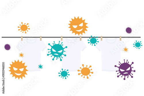 花粉が洗濯物に付着するイラスト｜杉花粉・アレルギー対策と春の環境問題