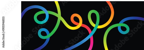 Abstract Color Gradient Lines Pattern. Vector Wave 3D Graphic Shapes with Gradient. Organic Rainbow Wavy Ribbons. Set of Fun Kid Doodle Colour Gradation Lines. vector