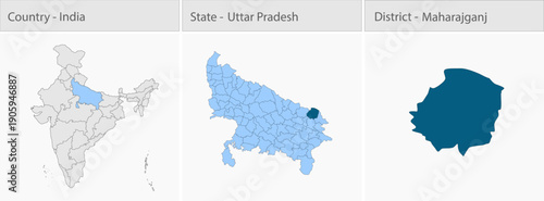 Maharajganj_Vector_Map_UP_state detailed map illustration graphic for educational reference, geographic visualization, design layouts, presentations,