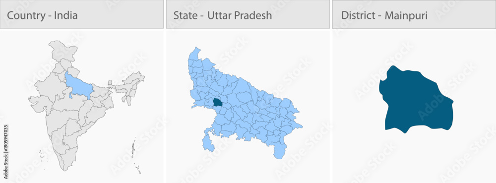 Fototapeta premium Mainpuri_Vector_Map_UP_state detailed map illustration graphic for educational reference, geographic visualization, design layouts, presentations, dig