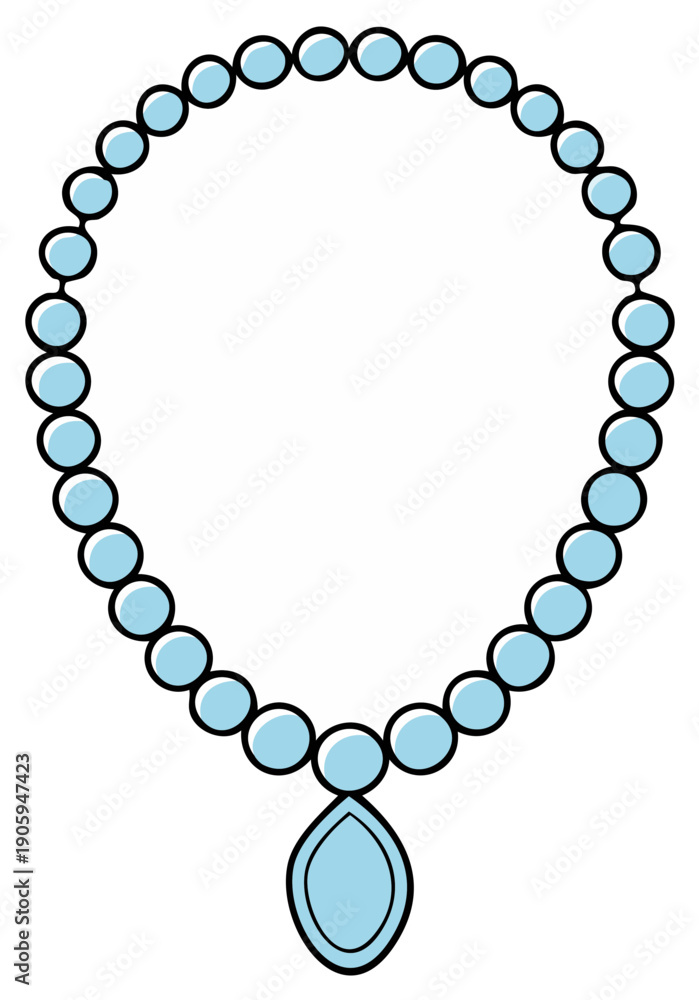 Fototapeta premium Cartoon Necklace with Blue Beads and Pendant