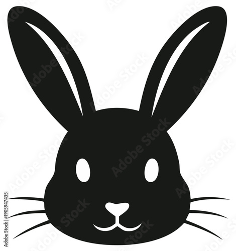 Black silhouette of a rabbit head with big ears and white eyes