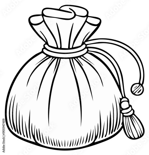 Coin purse or pouch vector line art for coloring book illustrations of money bags for wealth fortune