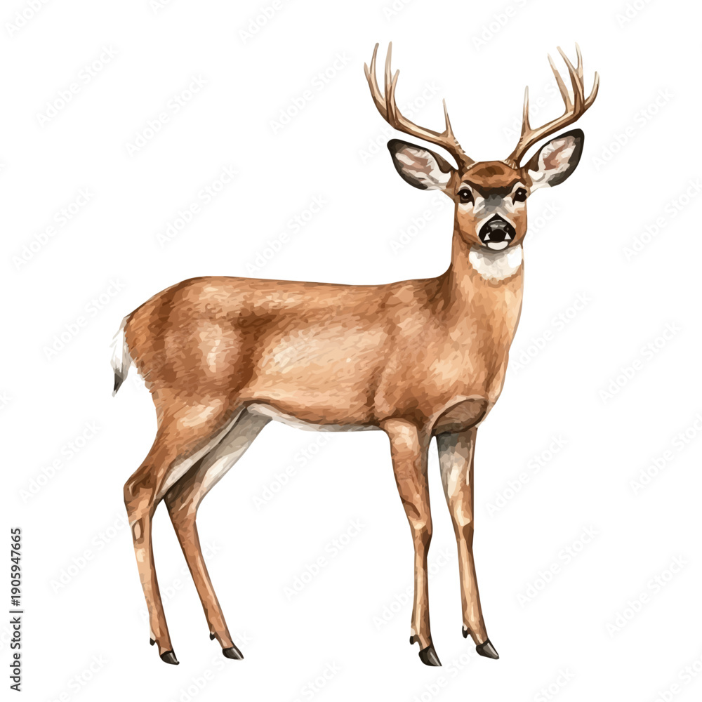 Obraz premium watercolor of White-tailed Deer draw, isolated on a white background.
