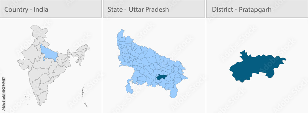 Fototapeta premium Pratapgarh_Vector_Map_UP_state detailed map illustration graphic for educational reference, geographic visualization, design layouts, presentations, d