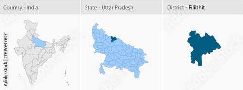 Pilibhit_Vector_Map_UP_state detailed map illustration graphic for educational reference, geographic visualization, design layouts, presentations, dig