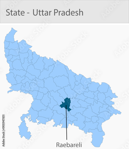 Reabareli_Uttar_Pradesh_Map_UP_state detailed map illustration graphic for educational reference, geographic visualization, design layouts, presentati