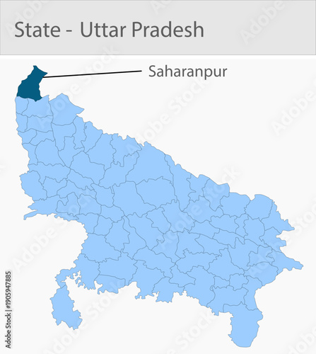 Saharabpur_Uttar_pradesh_Map_UP_state detailed map illustration graphic for educational reference, geographic visualization, design layouts, presentat