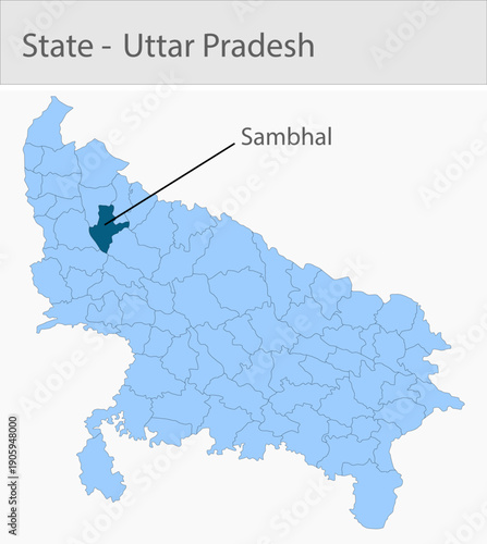 Sambhal_Uttar_pradesh_Map_UP_state detailed map illustration graphic for educational reference, geographic visualization, design layouts, presentation
