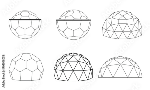 Geodesic Dome Geometric Sphere Wireframe Outlines Vector Architecture Set