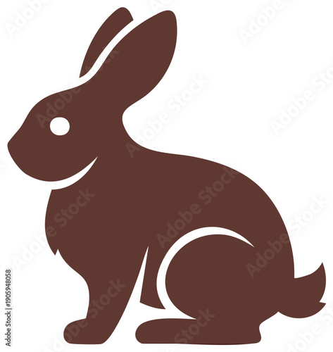 Silhouette of a brown rabbit in a side profile pose isolated on white background