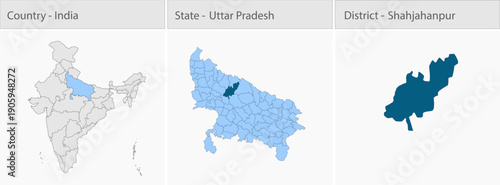 Shahjahanpur_Vector_Map_UP_state detailed map illustration graphic for educational reference, geographic visualization, design layouts, presentations,