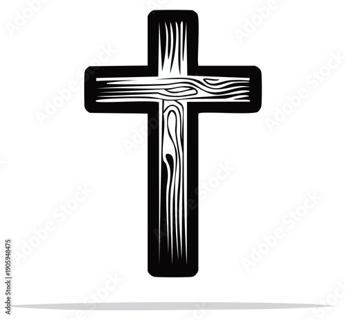 Simple Wood Grain Christian Cross Illustration - Symbol of Faith and Religion