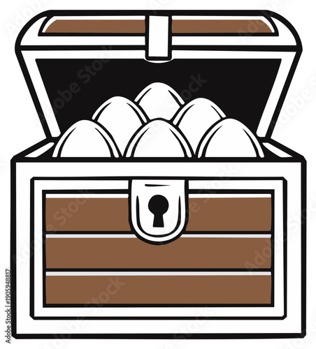 Treasure Chest with Golden Eggs Open Full Richness and Wealth Graphic Illustration