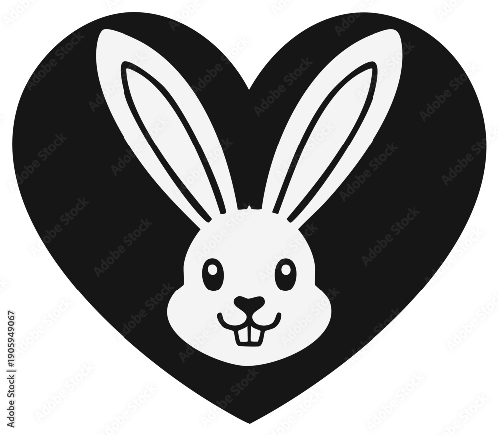 Obraz premium Rabbit head within heart shape emblem. Animal silhouette for pet shop, valentine's day, easter holidays
