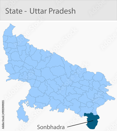 Sonbhadra_Uttar_pradesh_Map_UP_state detailed map illustration graphic for educational reference, geographic visualization, design layouts, presentati