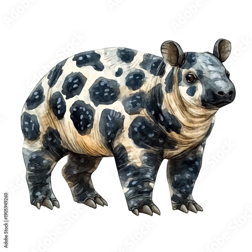 watercolor of Tapir draw, isolated on a white background.