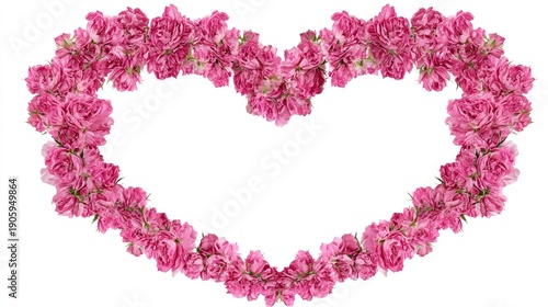 Romantic heart outline of pink rose flowers. Floral wreath for wedding or Valentine's Day isolated on white.