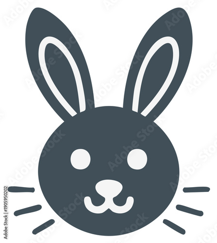 Simple Stylized Rabbit Face Icon with Long Ears and Whiskers