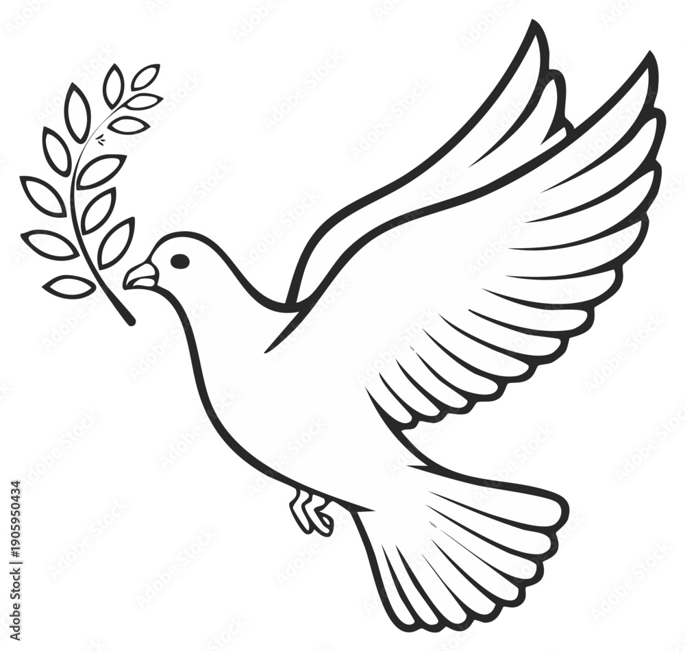 Obraz premium Dove carrying an olive branch, symbolizing peace and new beginnings in a detailed vector style