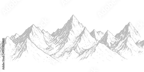 Vector illustration of a snowy mountain landscape featuring a silhouette of a tree and alpine peaks against a cold winter sky in the high Himalaya range
