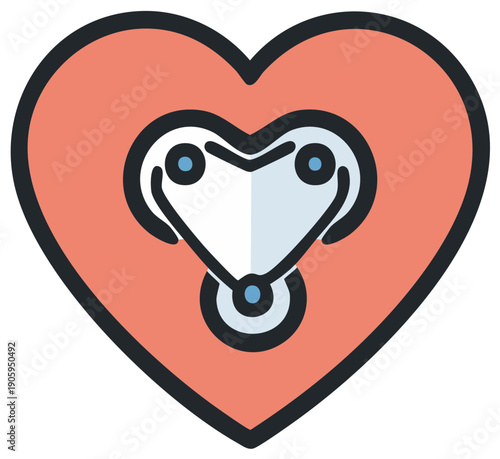 Heart Icon with Medical Stethoscope Center Health Concept Valentine's Day Graphic