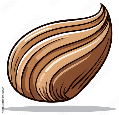 Stylized almond illustration, detailed outline, cartoon style, vibrant nutty brown tones, healthy snack