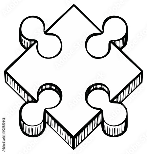 Abstract four-piece puzzle connector illustration with clean lines and shading