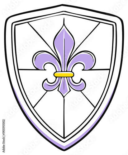 Purple Fleur de Lis Shield Emblem with Yellow Band Outline