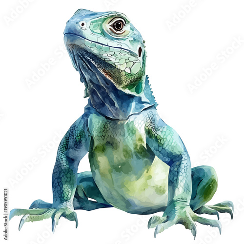 Small Pet Lizard, charming vector painting in watercolor with whimsical textures, isolated on a white background.