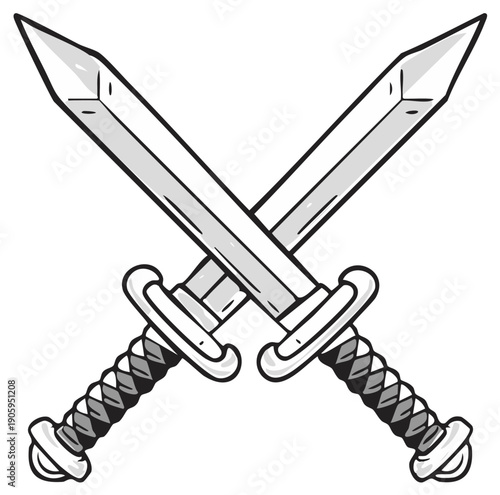 Two Crossed Swords Stylized Vector Illustration