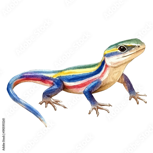 Skink, graceful vector watercolor painting with soft flowing strokes and subtle highlights, isolated on a white background.