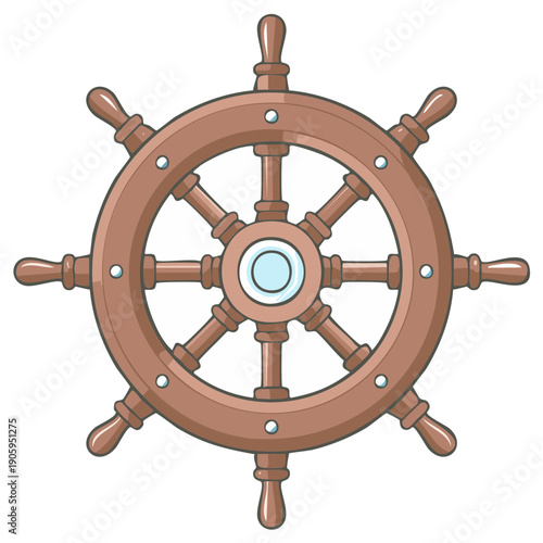 Vintage wooden ship steering wheel vector graphic for maritime navigation design