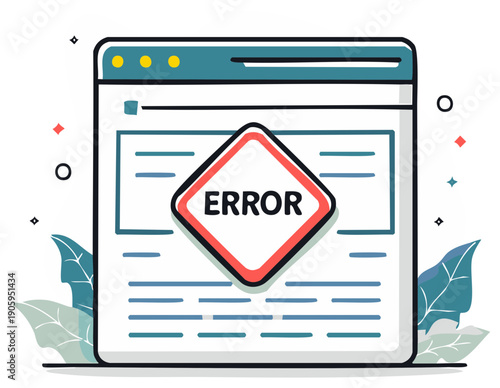 Illustration of error message on a computer screen for website failure, or technical problem