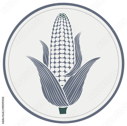 Stylized Corn Cob Icon with Green Husk Leaves Inside a Circle