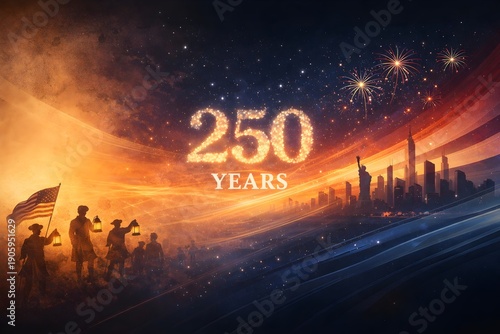 250 Jahre Amerikanische Geschichte Wallpaper - Patriotisches Damals und Heute Poster - 1776-2026 Illustration