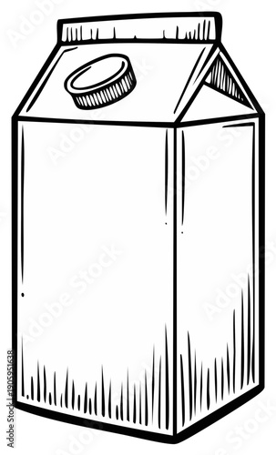 Milk carton illustration, outline black and white, dietary beverage concept