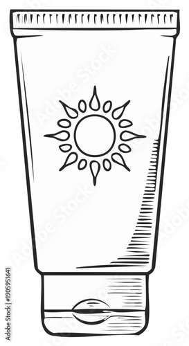 Sunscreen Tube Outline Illustration Sun Protection Skin Care Lotion Artwork