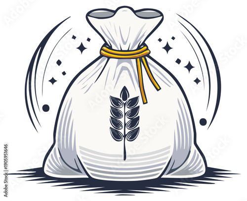 Full Sacks of Grain With Wheat Emblem and Sparkle Effects