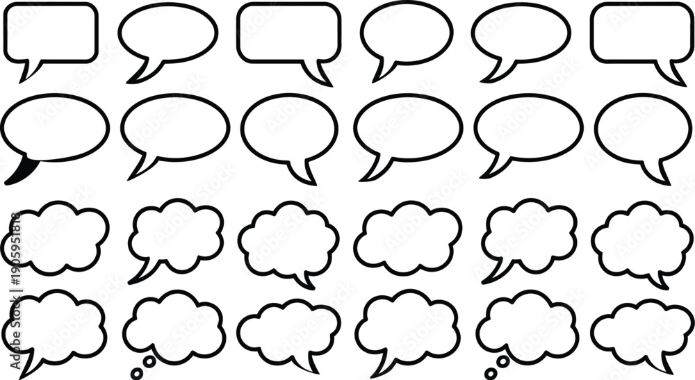 Fototapeta premium bubble shapes vector set with cloud style speech balloons for UI chat apps comics discussions and communication graphic symbols