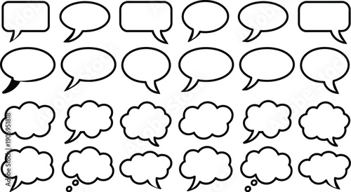 bubble shapes vector set with cloud style speech balloons for UI chat apps comics discussions and communication graphic symbols