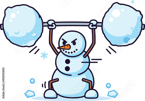 Strong Snowman Character Lifting Heavy Snowball Barbell Weight for Winter Fitness, Gym Motivation, New Year Health Goals, Cold Weather Sports, and Holiday Humor