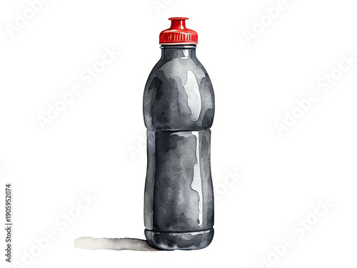 Watercolor illustration of a bottle of soda with colorful label and condensation on the glass