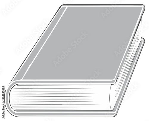 Closed Book Illustration: Isolated Outline of Hardcover Book with Thick Pages, Education Icon