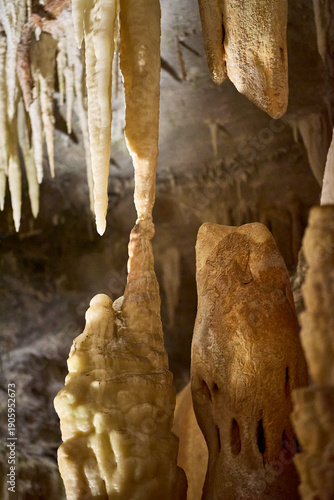 Column formation with stalactite and stalagmite about to meet