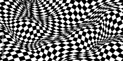 Seamless black and white checkered pattern featuring a geometric square tile texture for a racing flag or chess board vector illustration design