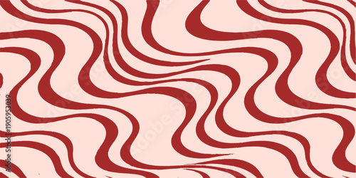 Seamless vector design featuring an abstract red and white heart pattern with geometric waves and ornamental curves for a stylish textile wallpaper backdrop